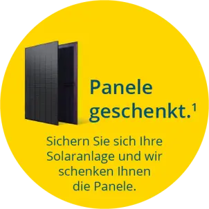 Gelber runder Störer mit schwarzer Schrift und zwei Solarmodulen