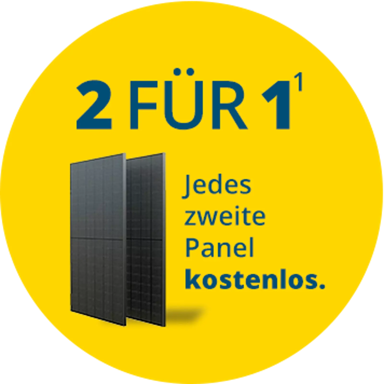 Gelber runder Störer mit schwarzer Schrift und zwei Solarmodulen