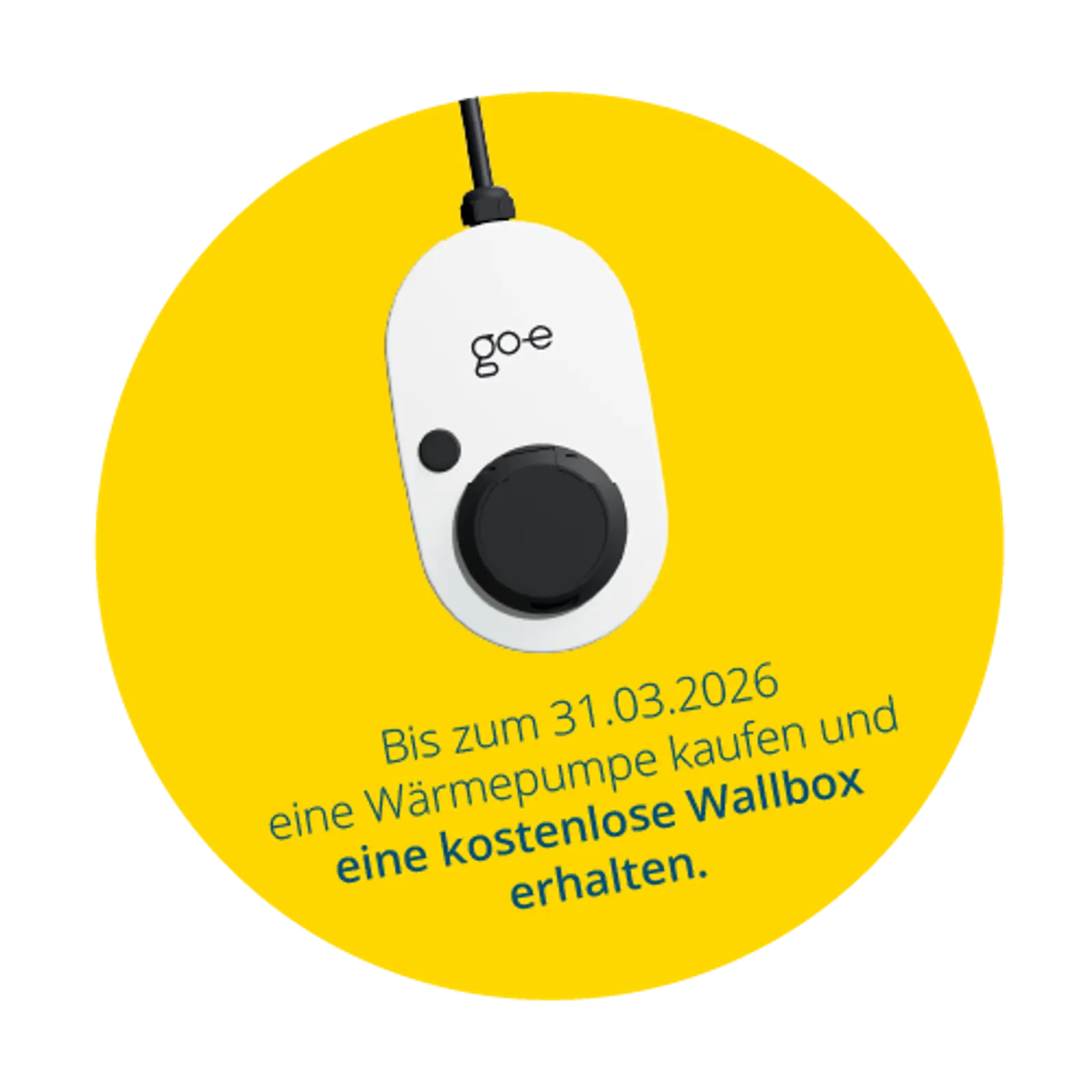 Gelber Kreis mit einer Wallbox und Angebot