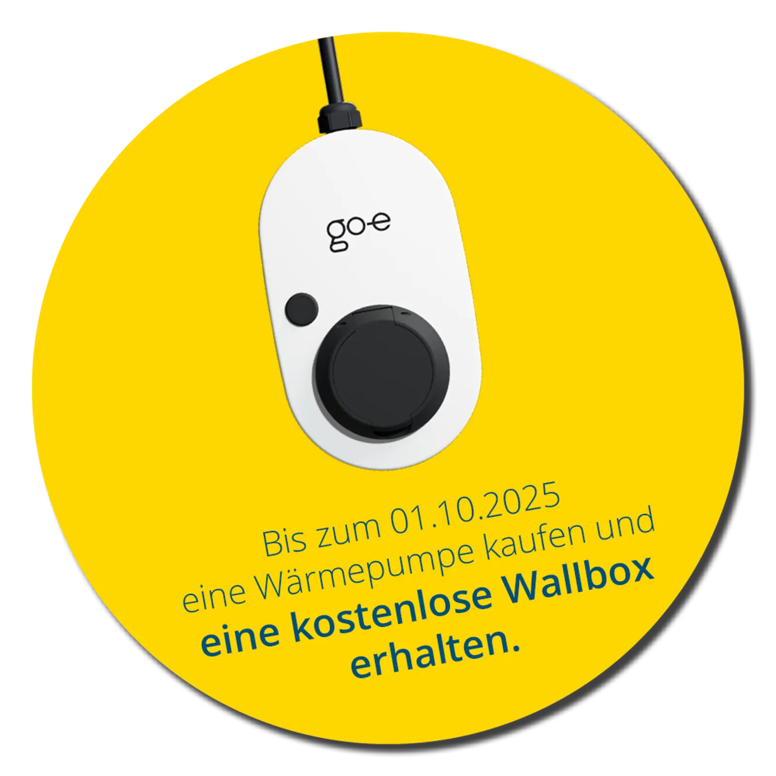 Gelber Kreis mit einer Wallbox und Angebot