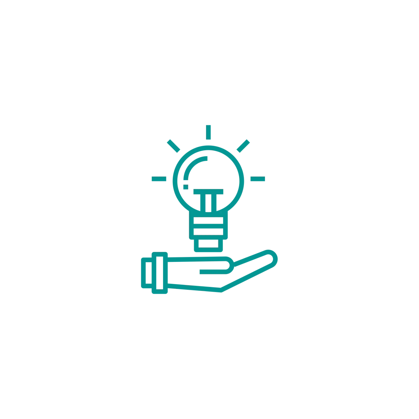 Grünes Icon mit einer Hand, die eine leuchtende Glühlampe hält