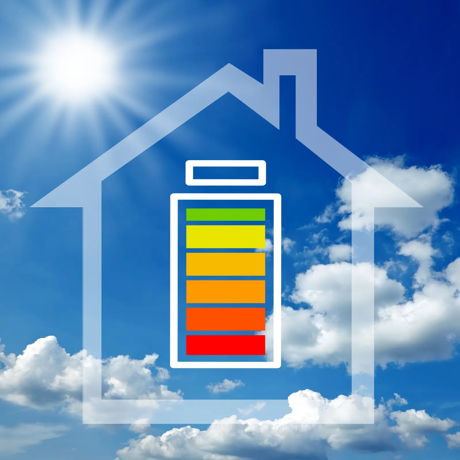 Grafik eines Hauses mit einer Batterie in farben